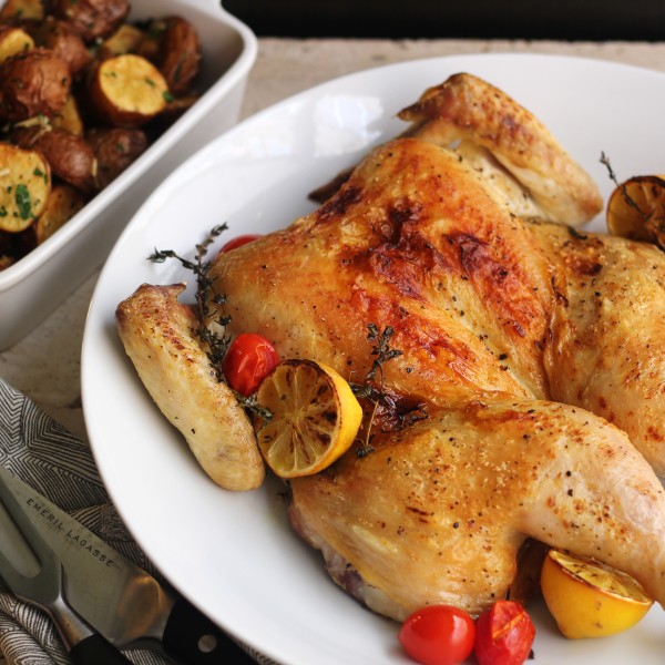 SlowRoasted Spatchcocked Chicken with Herbs and Lemon